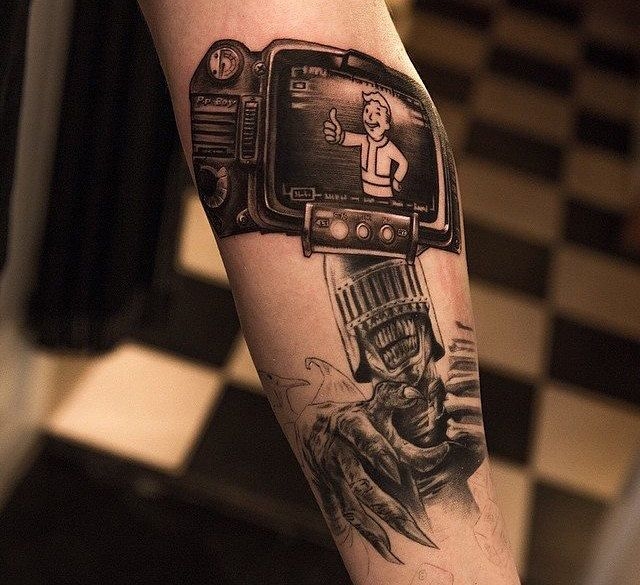 fallout, tattoo, gallery, photos @niki23gtr realistic,black,pip-boy,vault boy,realistic