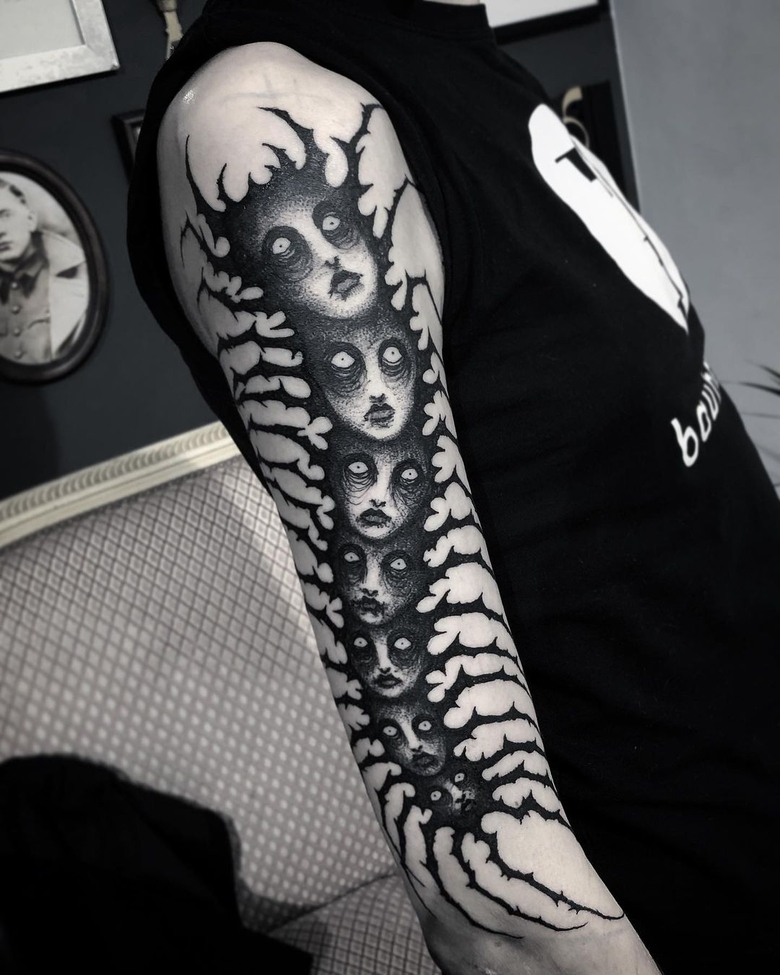 O emboque da escuridão na arte de tatuagem de horror por Maldenti