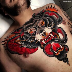 Tatuagem tradicional de cor vibrante de Mors