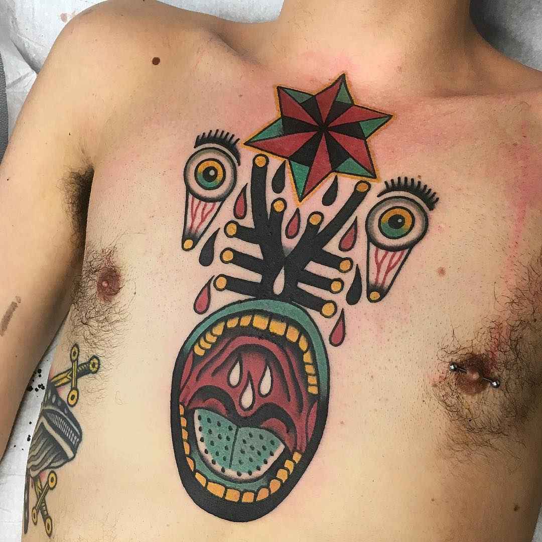 Artista de tatuações Geno tradicional e antiga