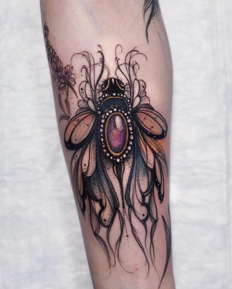 Tatuagem de esboço botânico com aquarela por Magdalena Pliszka