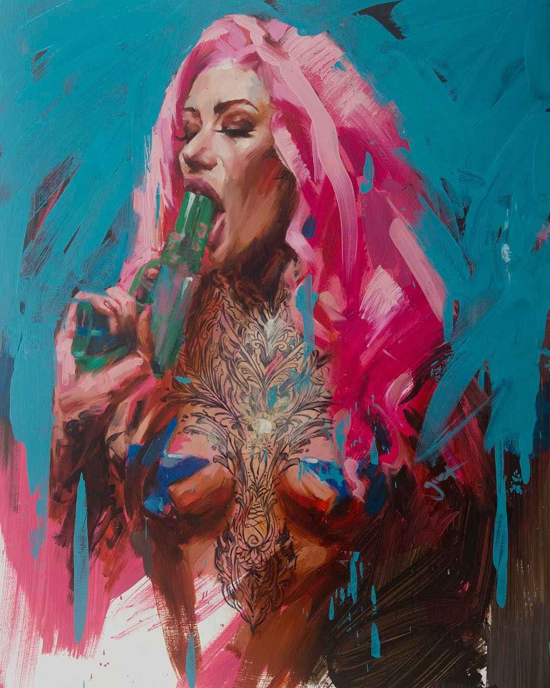 As pinturas do artista Chris Guest, imagens Neo Pin-Up com modelos tatuados | Reino Unido