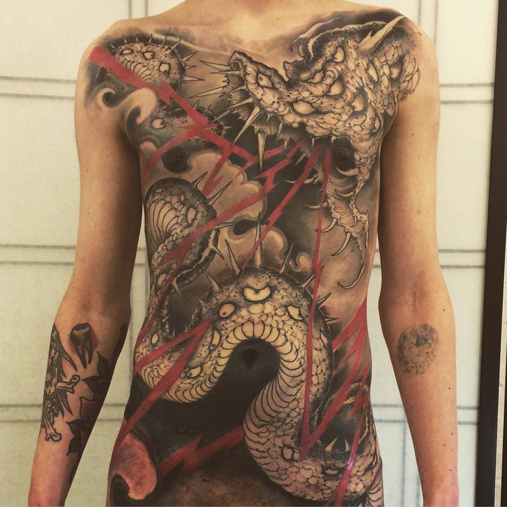 Tatuador Joao Bosco, tatuagem negra em grande escala oriental | Reino Unido