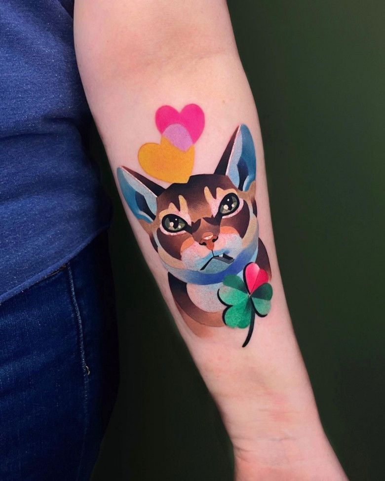 Акварельная татуировка с кошкой от Natsi 