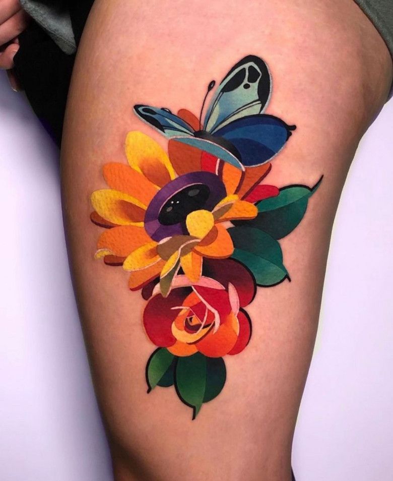 Акварельная татуировка подсолнухи