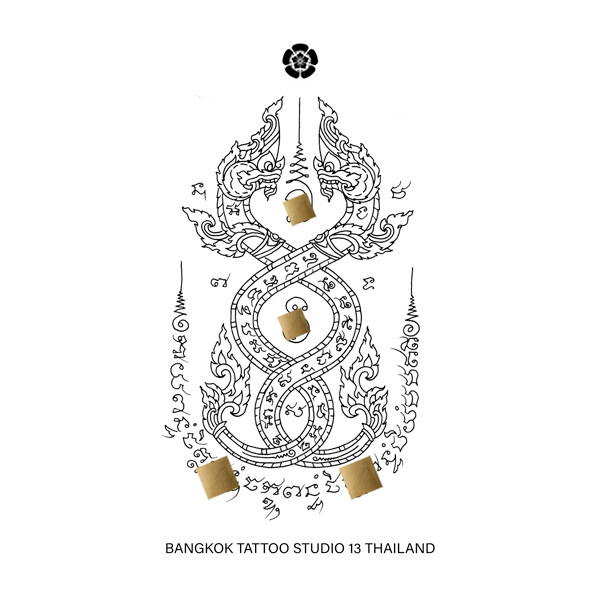 Southeast asian dragon tattoo sketch - Sak yant tattoo