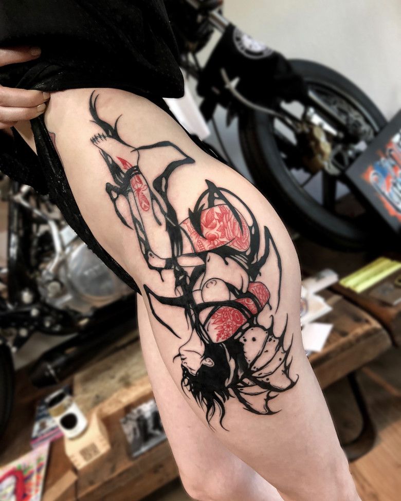 Shibari and comics in tattoos by Polish artist UFO iNKPPL