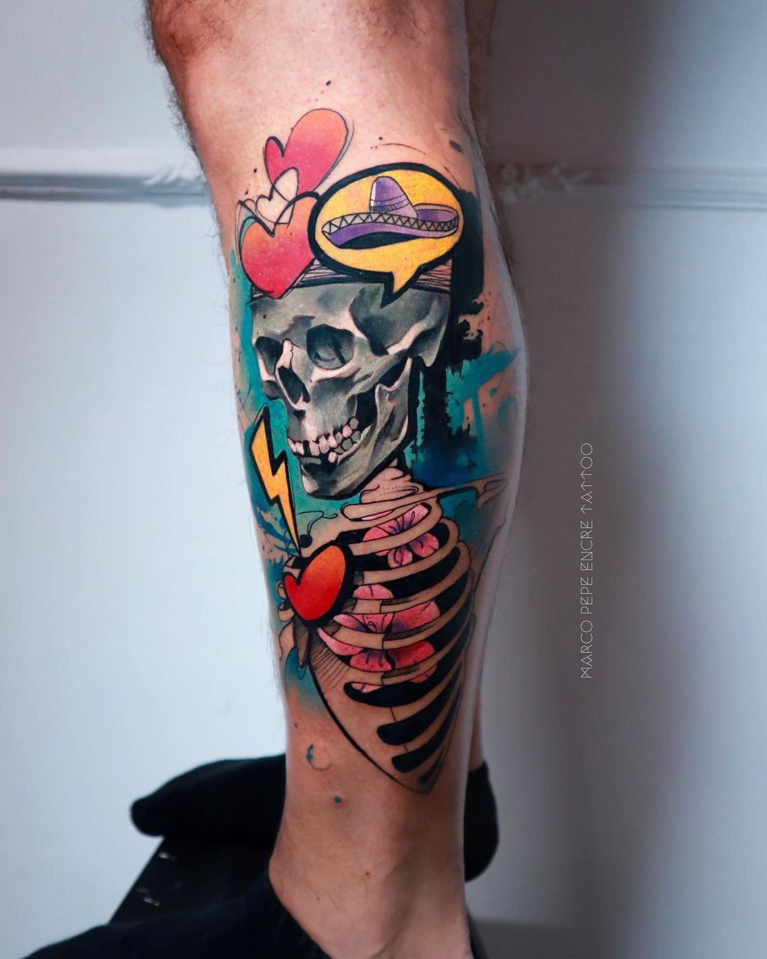 Forearm Watercolor Skull tattoo at theYoucom