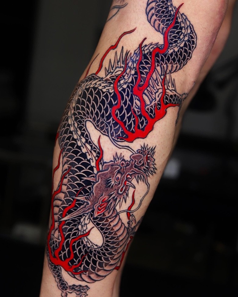 Tattoo red dragon black background Royalty Free Vector Image