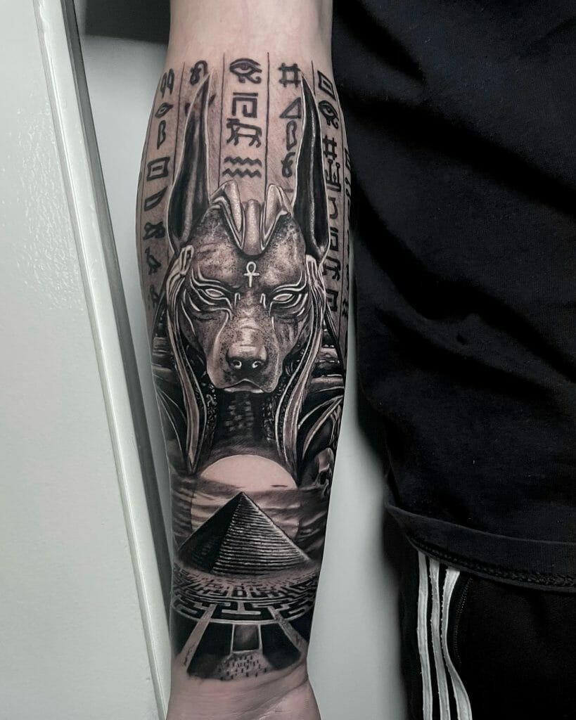 back tattoo, Anubis, Egyptian geometry tattoo | Stable Diffusion