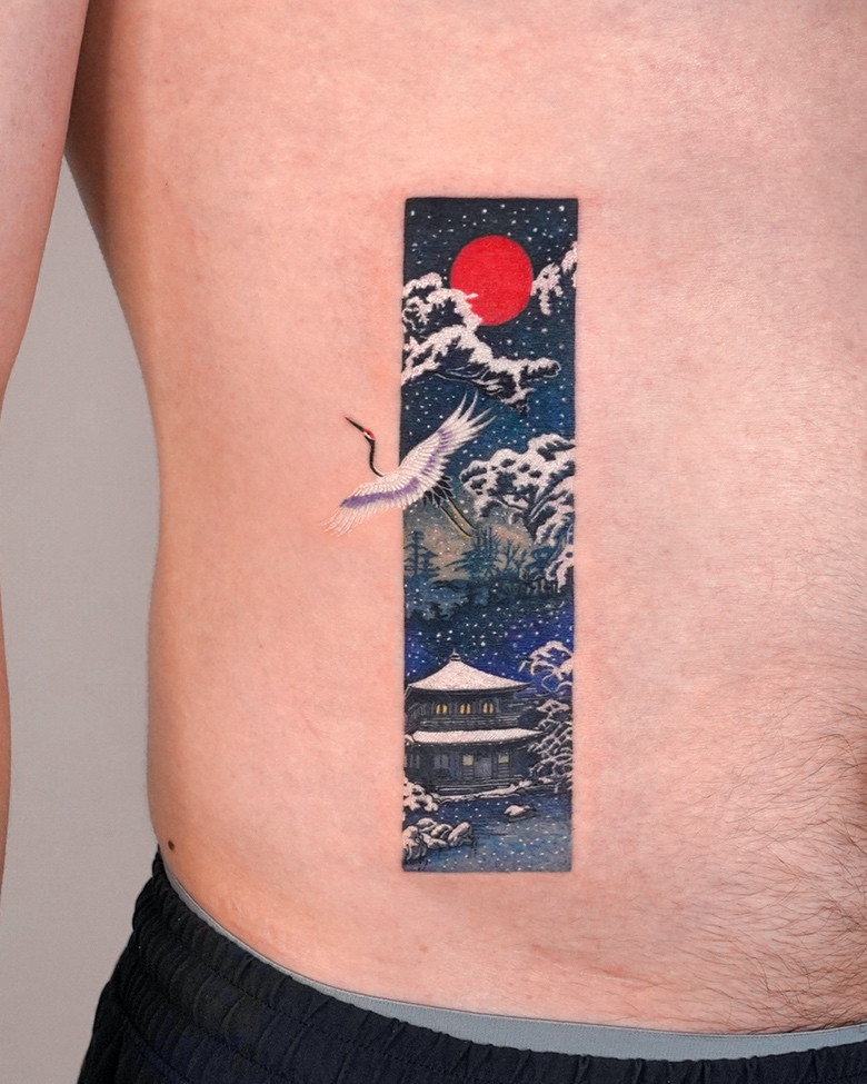 FrankyY  Tattooist on Instagram Cherry blossom sunrise crane frame  tattoo  Done at newtattoostudio         tattoos tatt tatto  tat tattooing