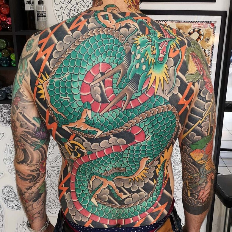 Japanese dragon tattoo on the back