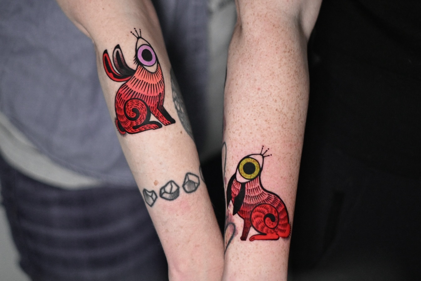 Tattoo of rabbits - artist Max Murphy