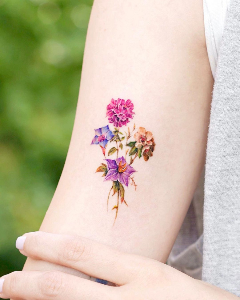 birth flower bouquet tattoo