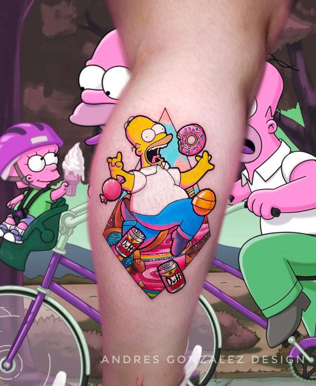 tattoo Homer Simpson and donuts