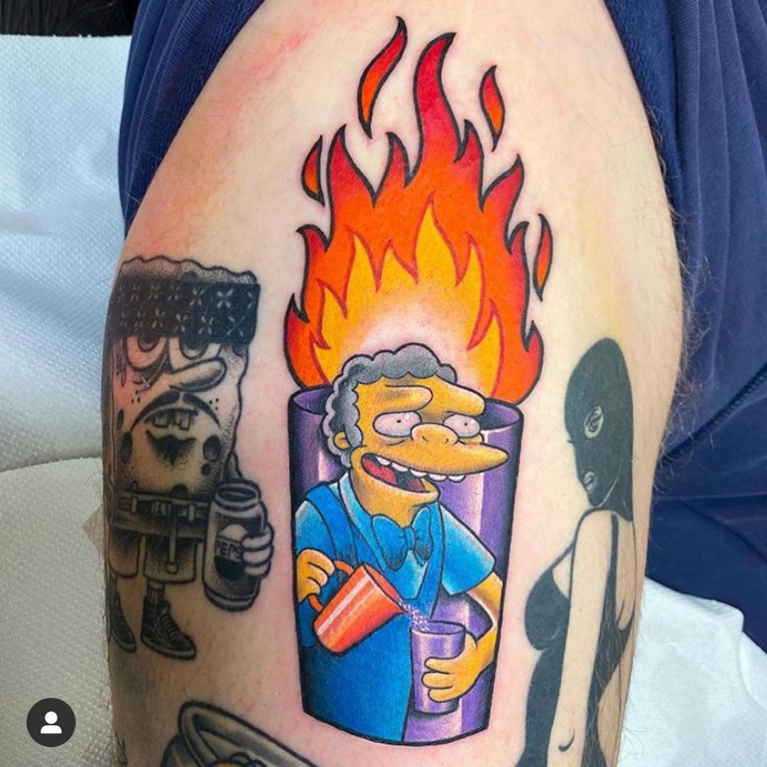 tattoo Moe Szyslak on fire