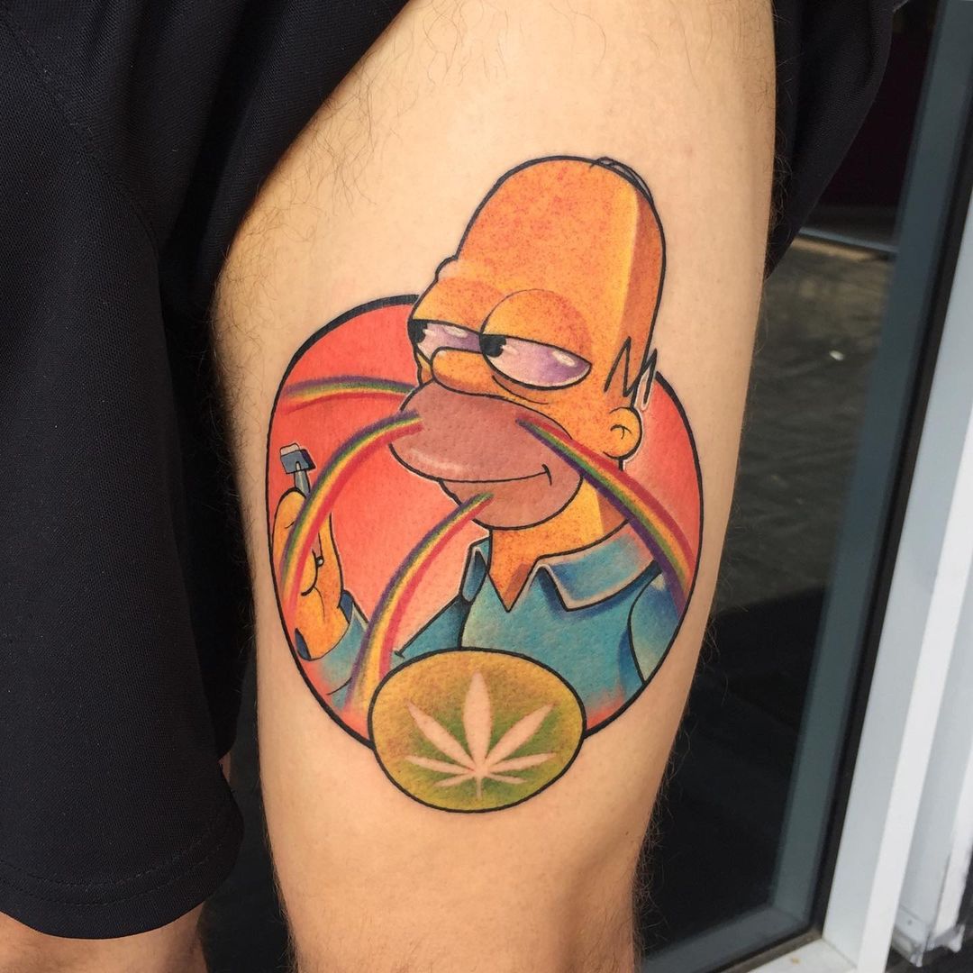 tattoo Homer with marijuana
