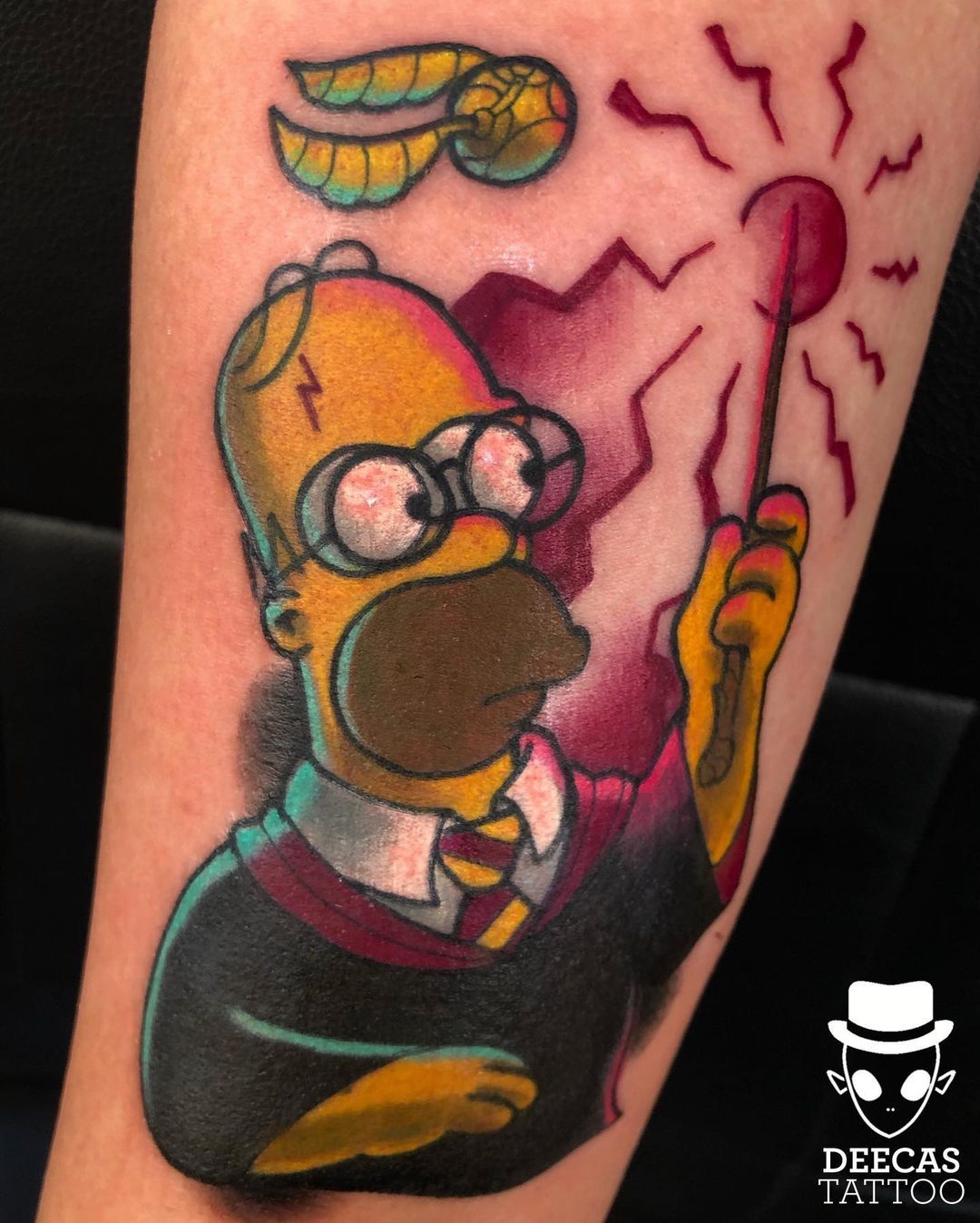 Homer Simpson in Harry Potter tattoo