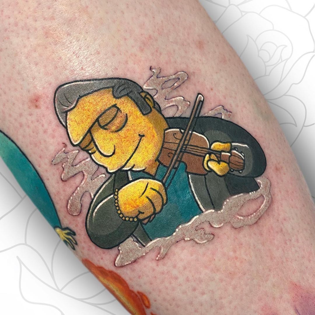 Fat Tony playing the violin - tattoo