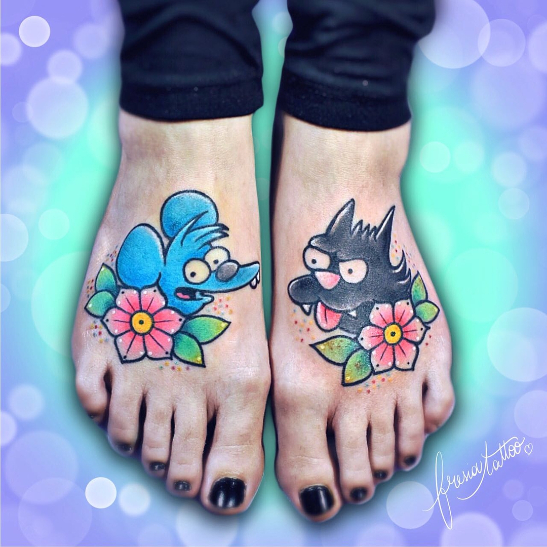 The Itchy & Scratchy tattoo on foots