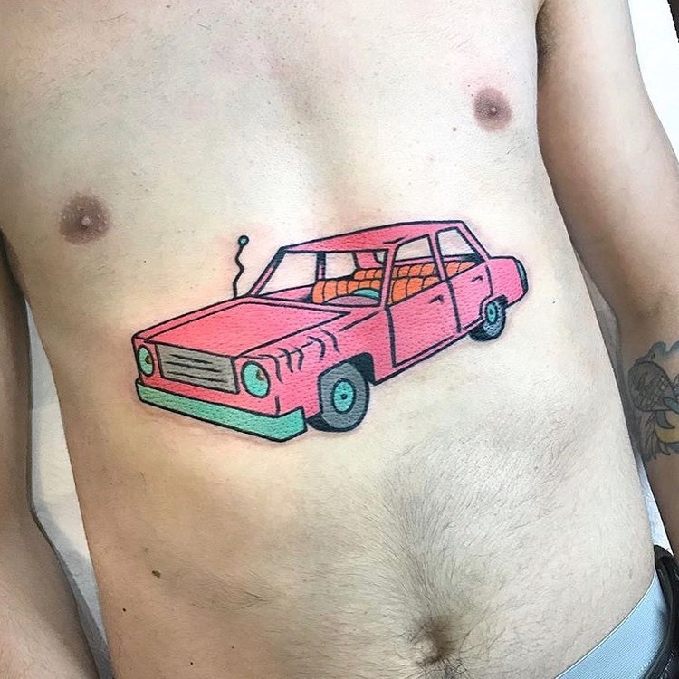 The car of Homer Simpson tattoo