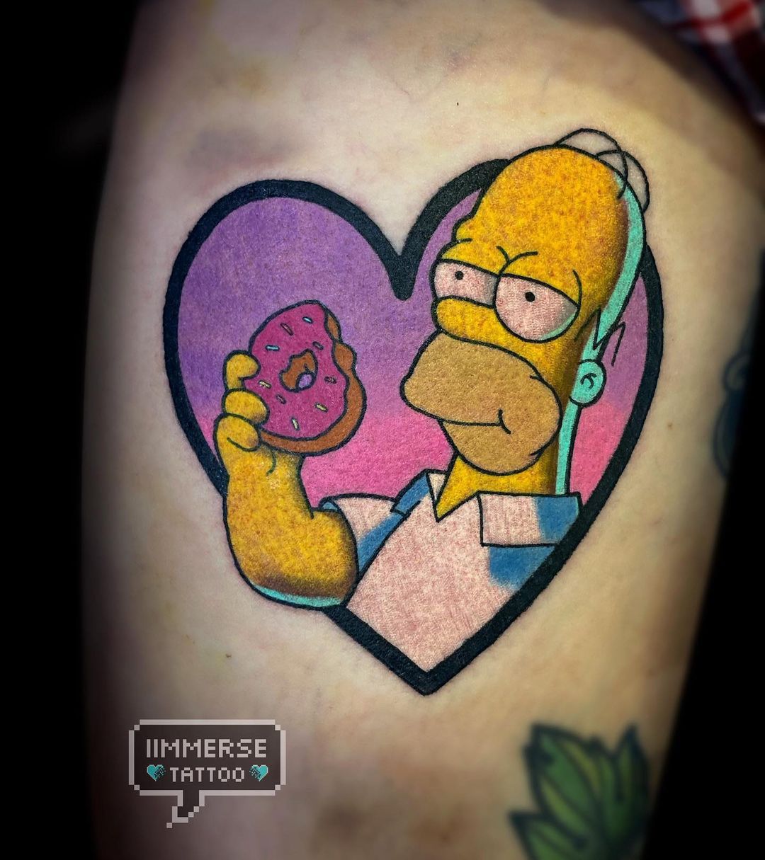 Homer Simpson loves donuts - tattoo