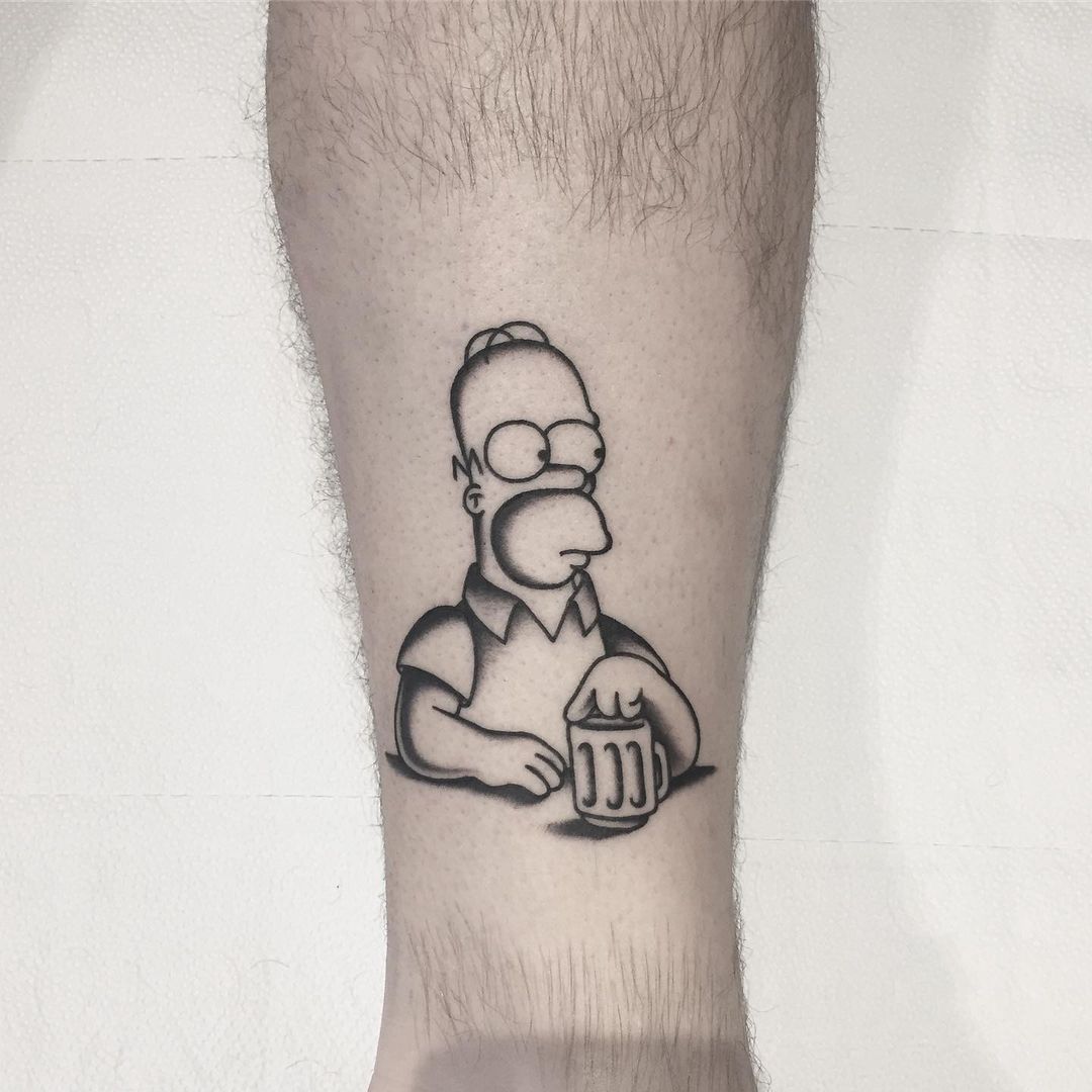 Homer Simpson with beer tattoo