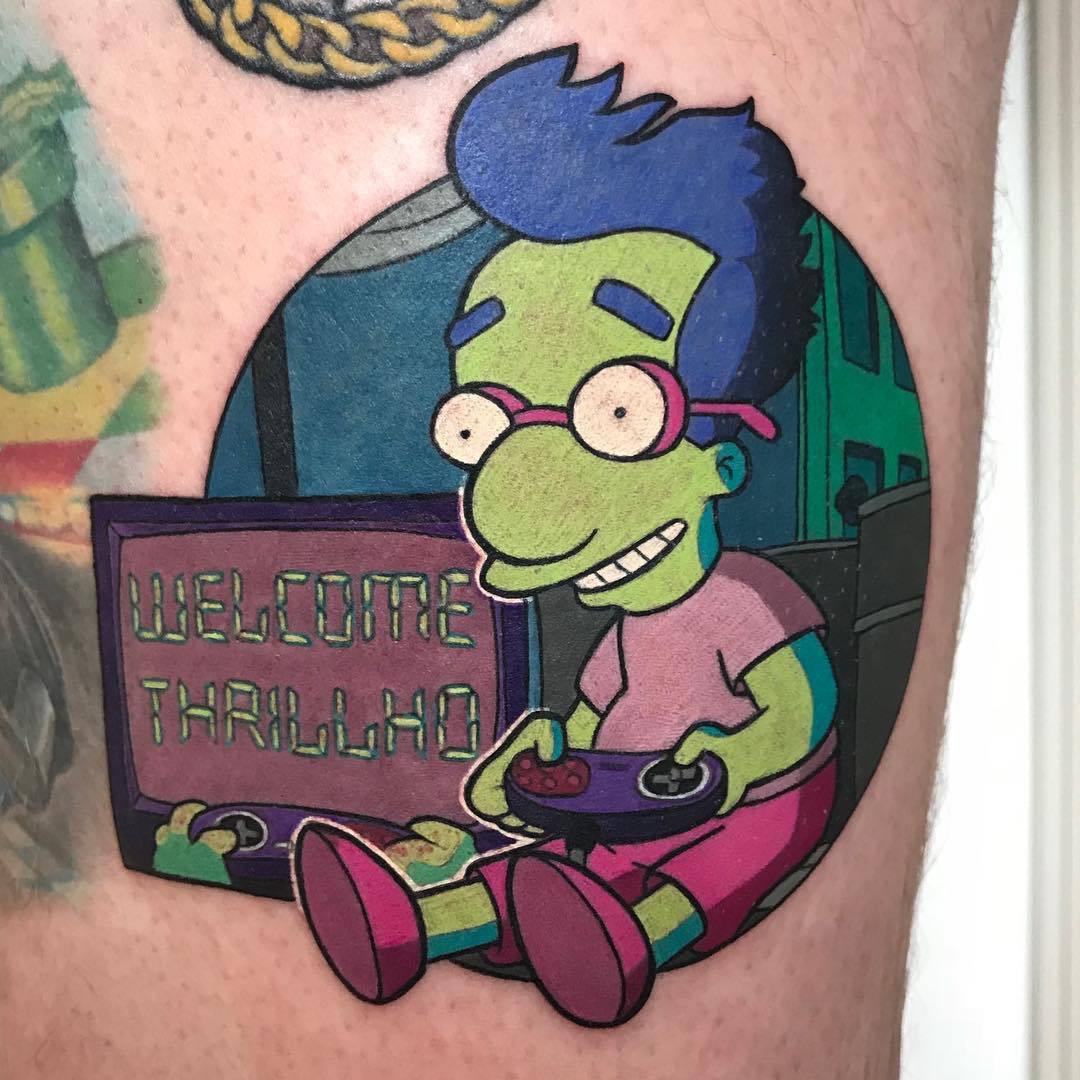 Milhouse playing video games tattoo