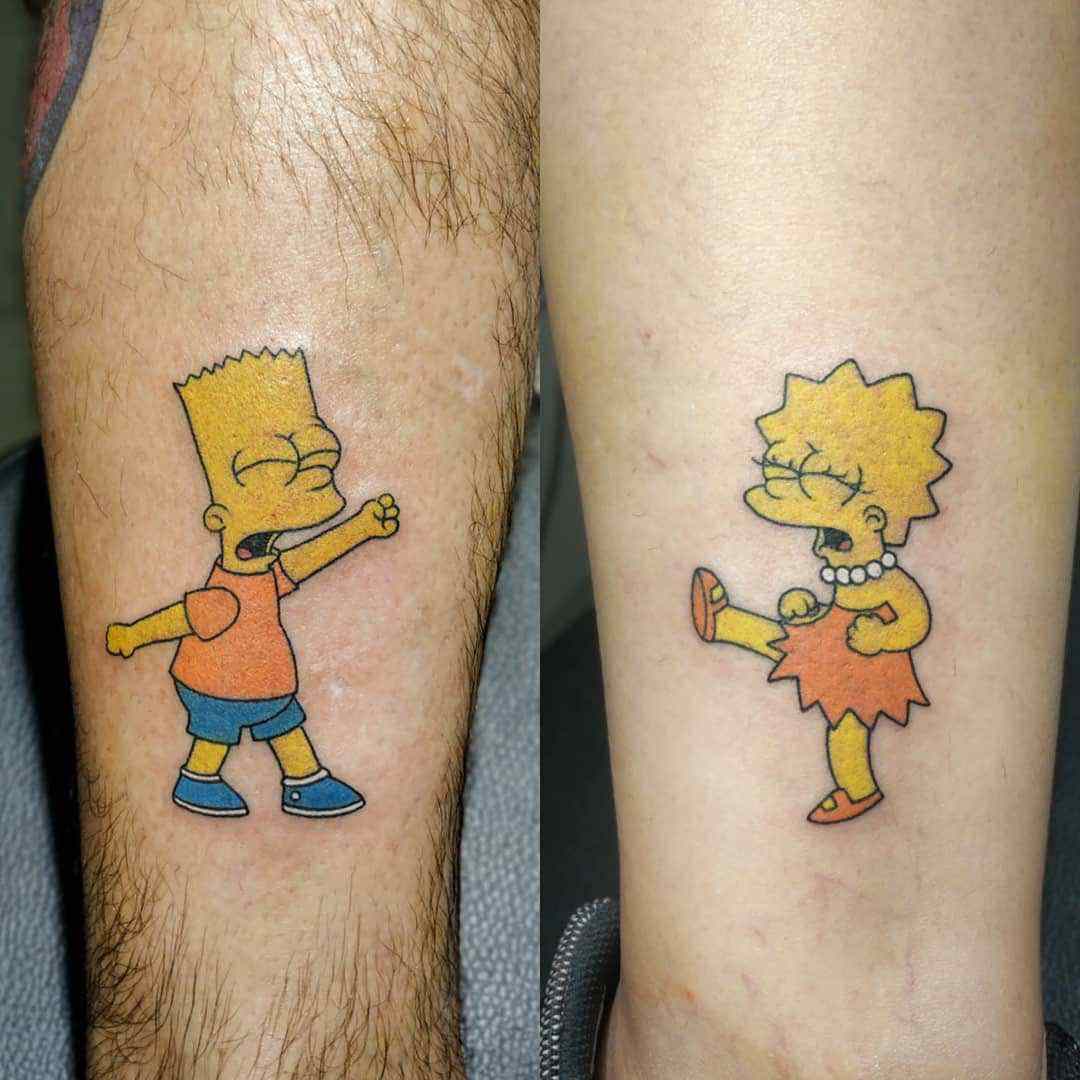 Bart and Lisa Simpson fight tattoo.