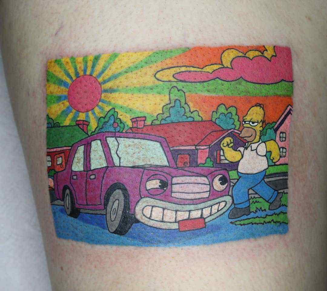 Homer Simpson under drugs tattoo