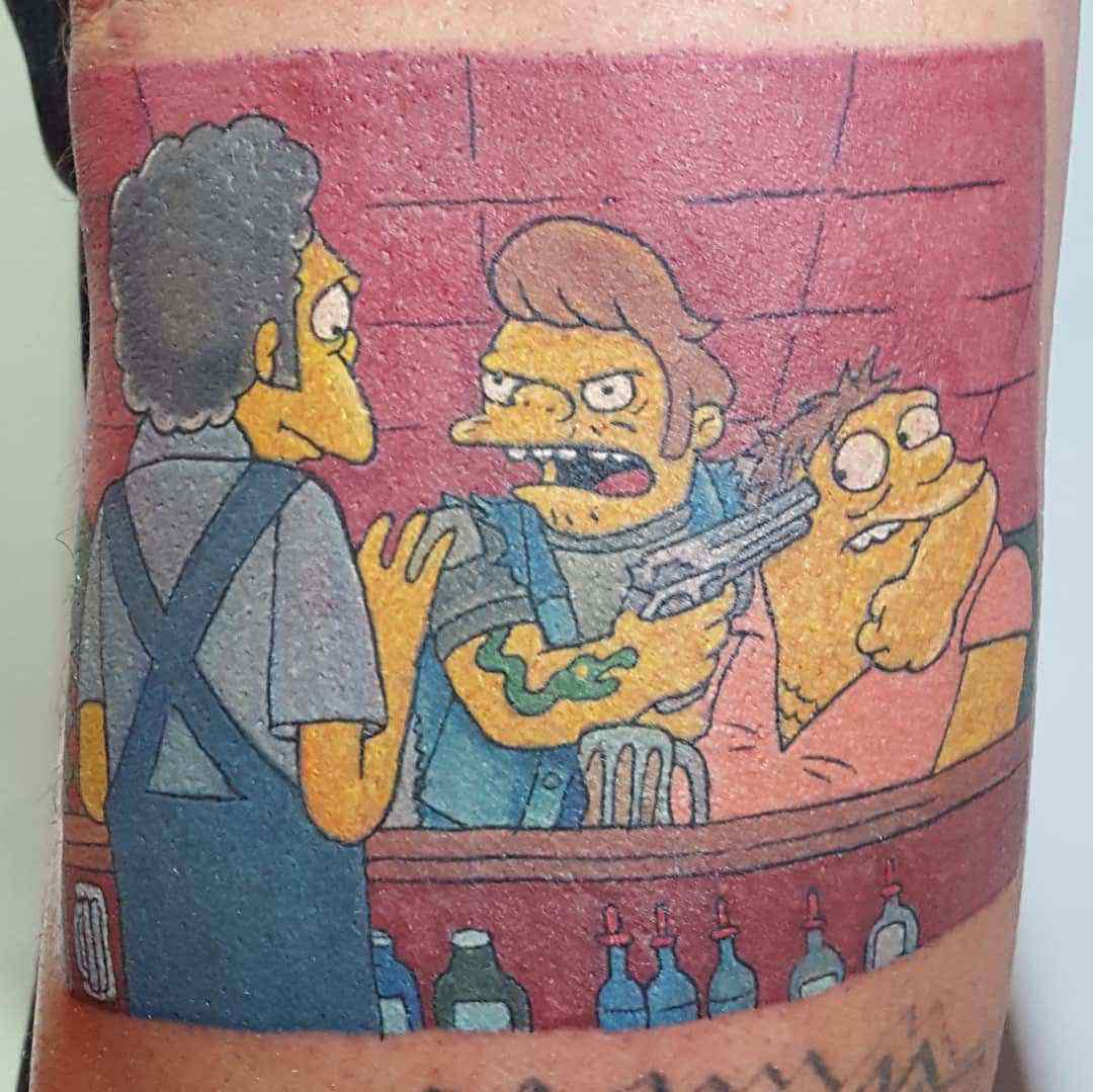 Robbing Moe's bar - tattoo based on The Simpsons