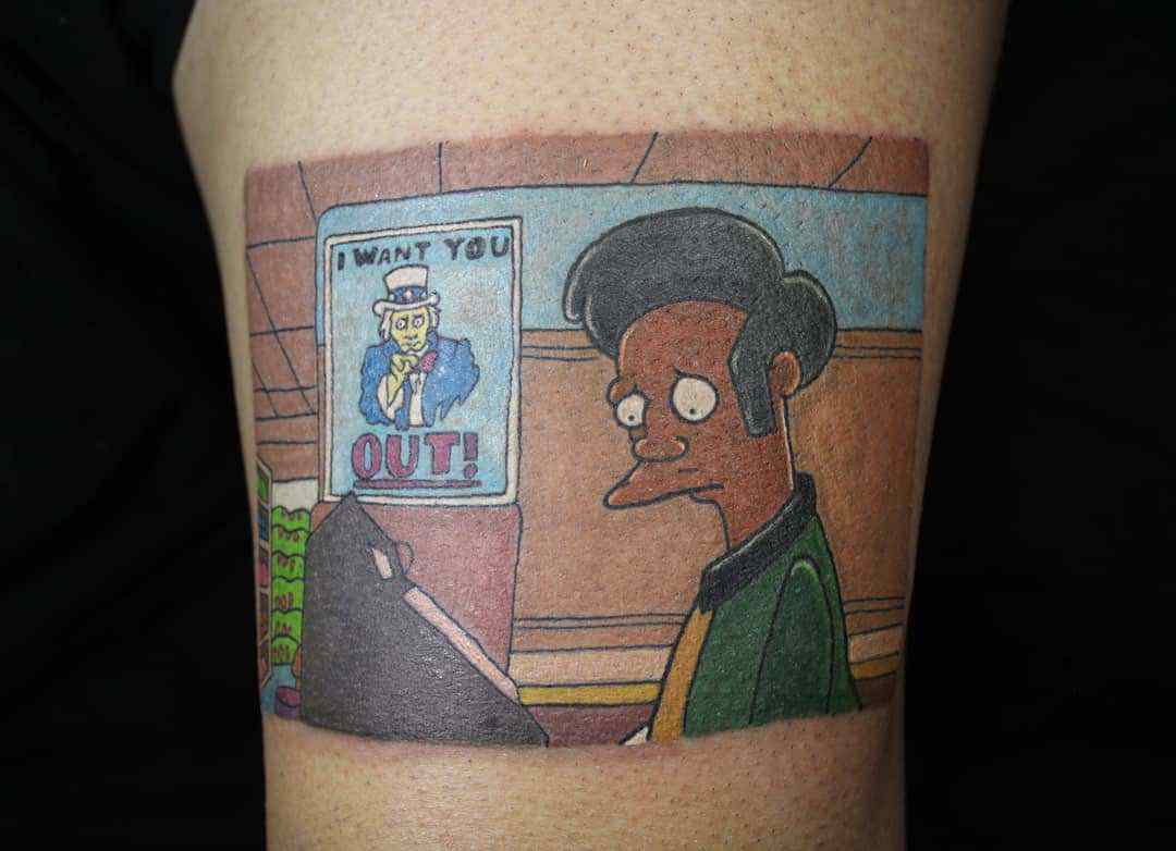 Apu Nahasapeemapetilon tattoo based on The Simpsons
