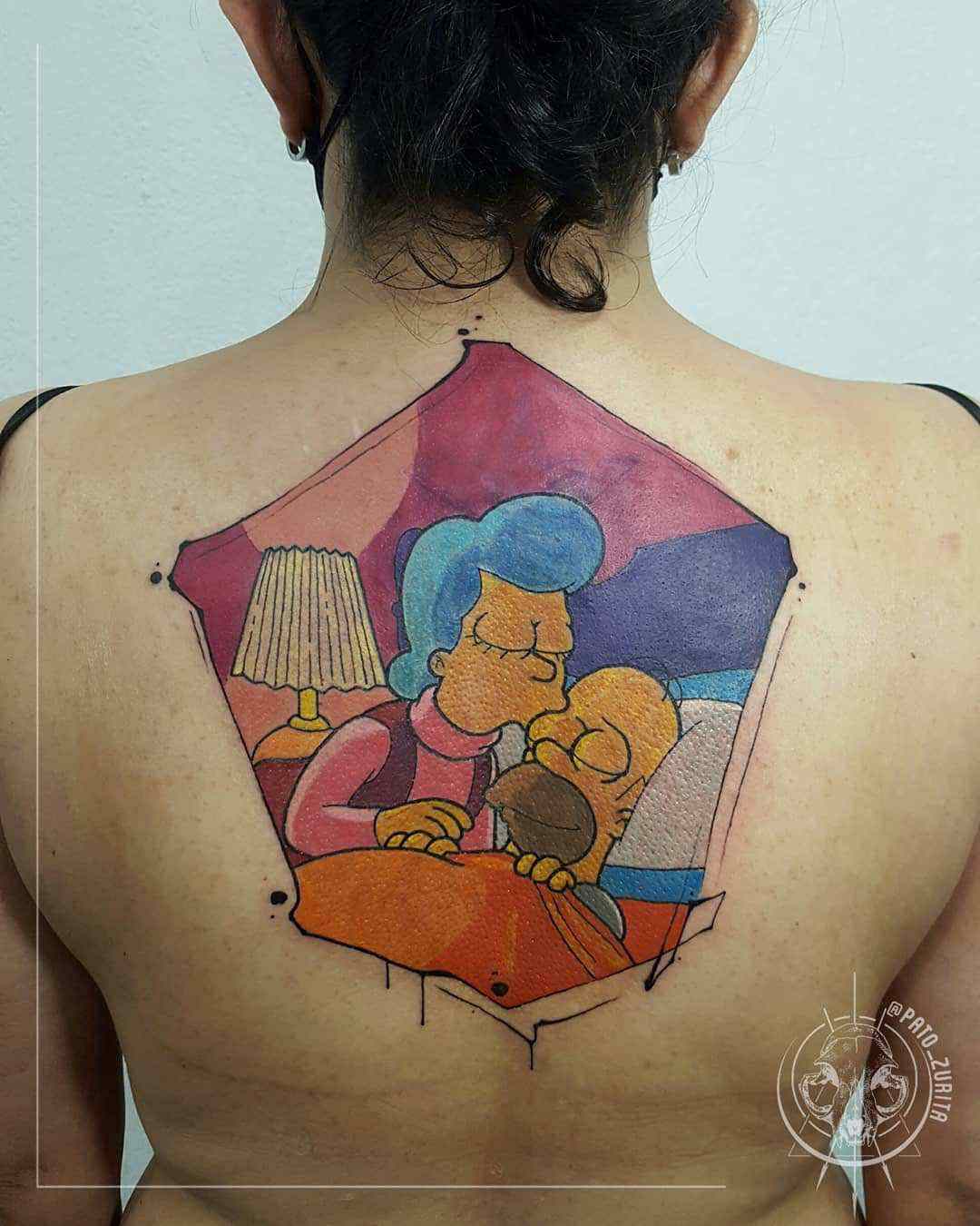 mom puts Homer to bed tattoo based on The Simpsons