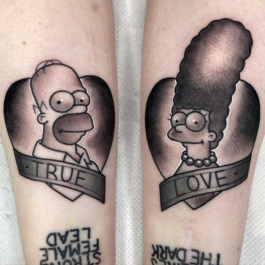 Homer and Marge Simpson black tattoo