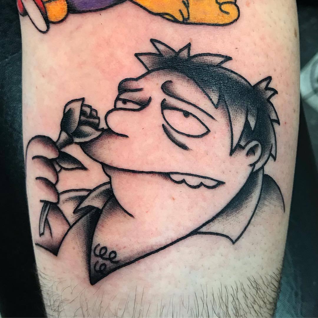 Barney Gumble black and white traditional tattoo