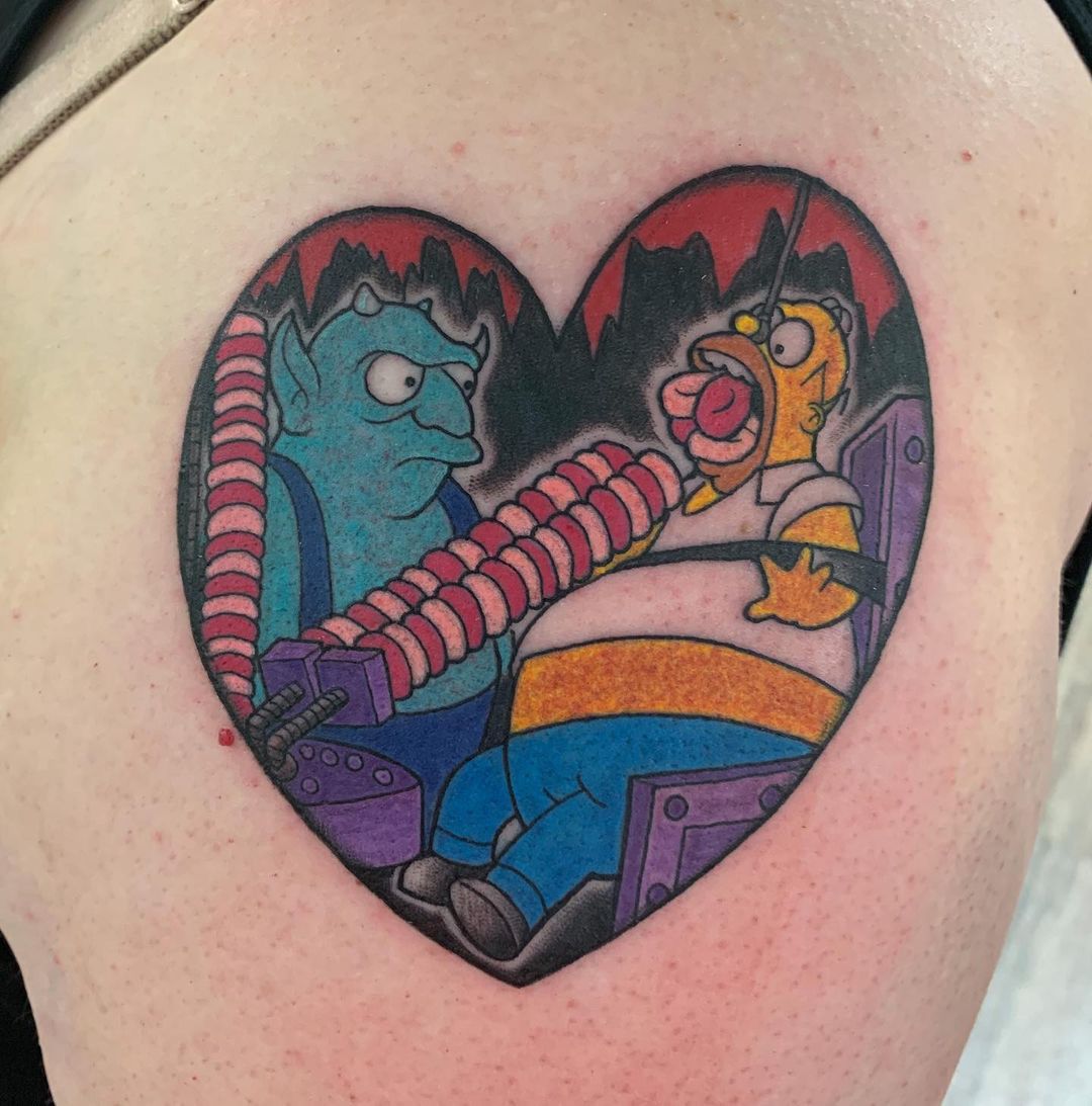 Homer in hell with Devil tattoo