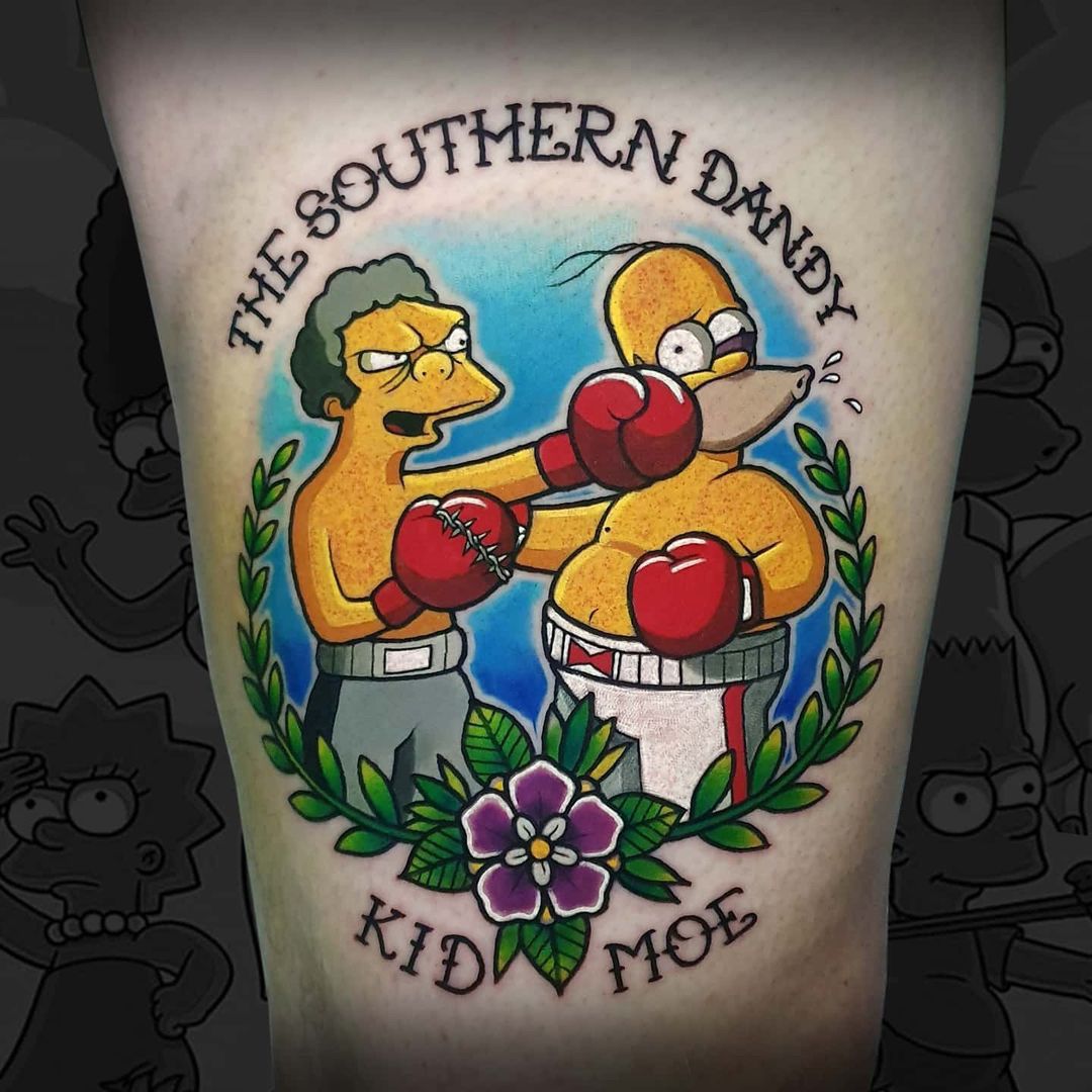 Moe and Homer boxers, traditional tattoo