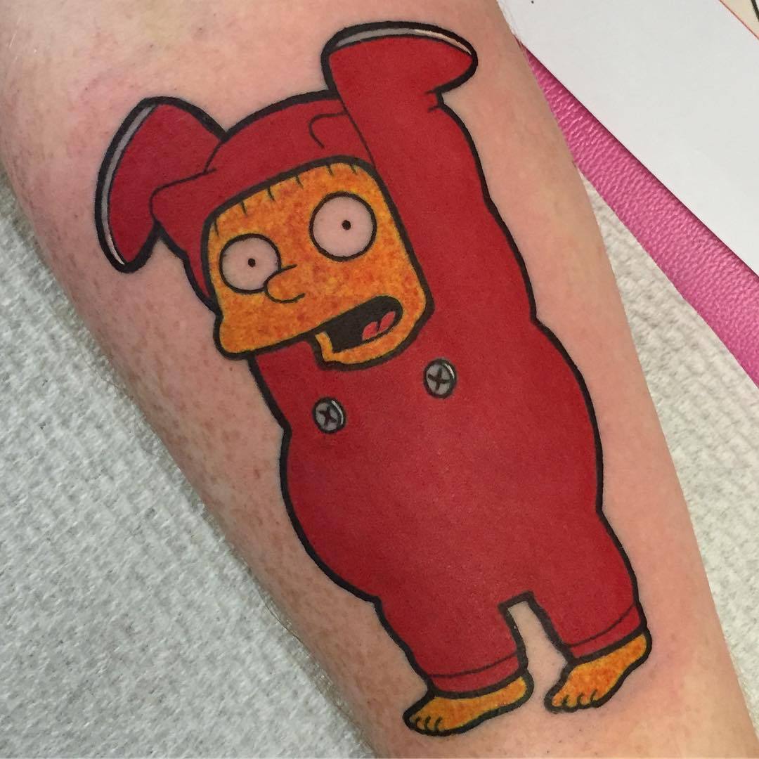 Ralph in pajamas tattoo based on The Simpsons