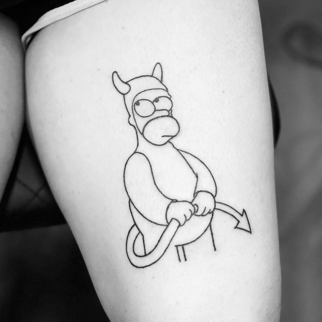 Homer Simpson Halloween linework tattoo