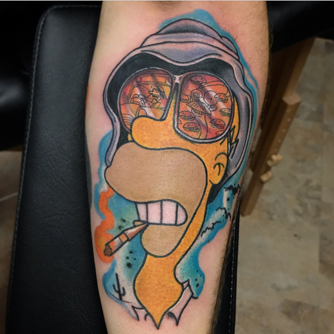Homer Simpson Fear and Loathing in Las Vegas tattoo