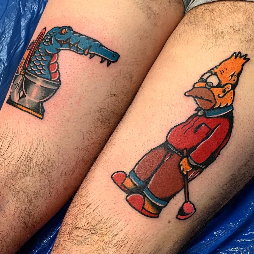 Abe Simpson and crocodile tattoo