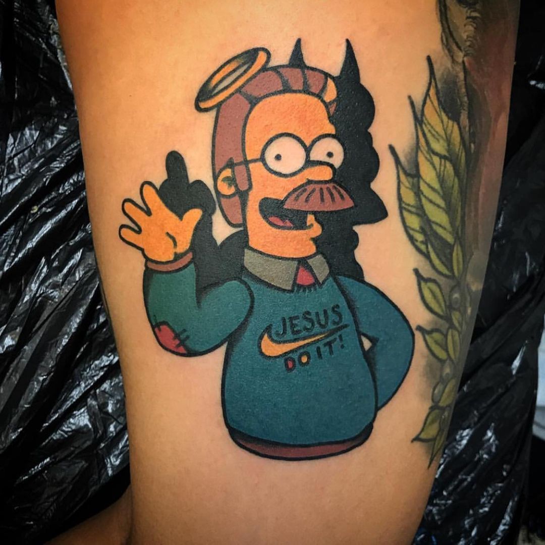 Angel and demon Ned Flanders tattoo